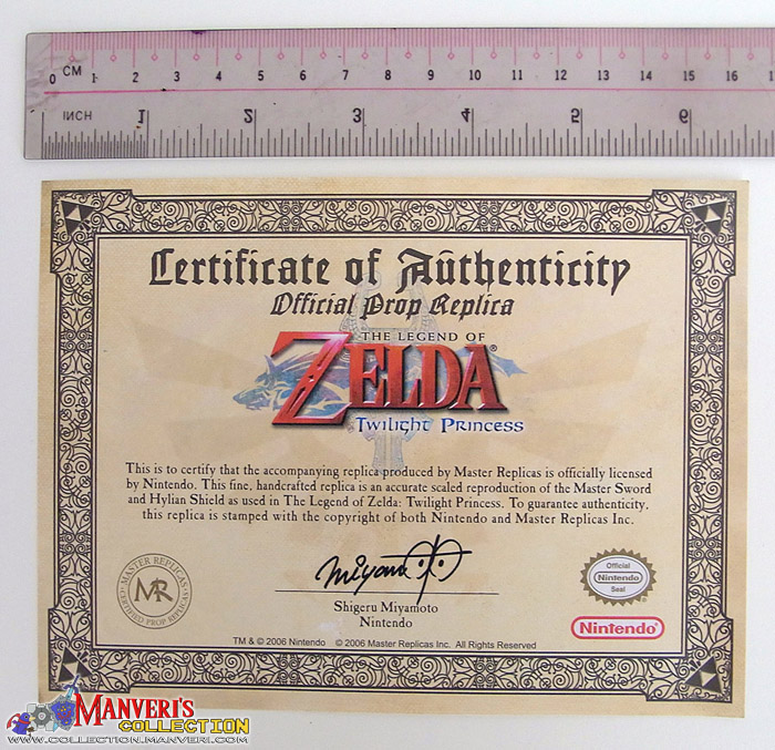TP Master Sword and Hylian Shield Scale Replicas - Certificate